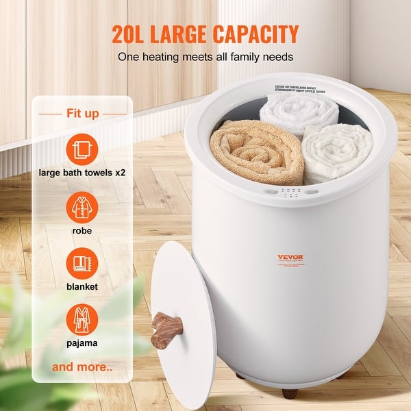 VEVOR 20L Large Auto Shut Off Towel Warmer Bucket for Bathroom with 4-Level Timer Fits up to Two ...